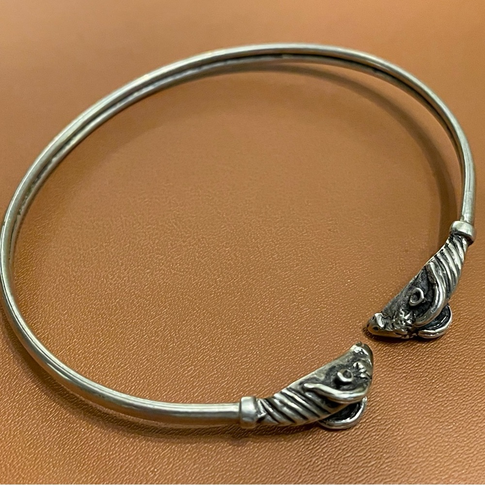 Sterling silver double ram open cuff bracelet no stamps